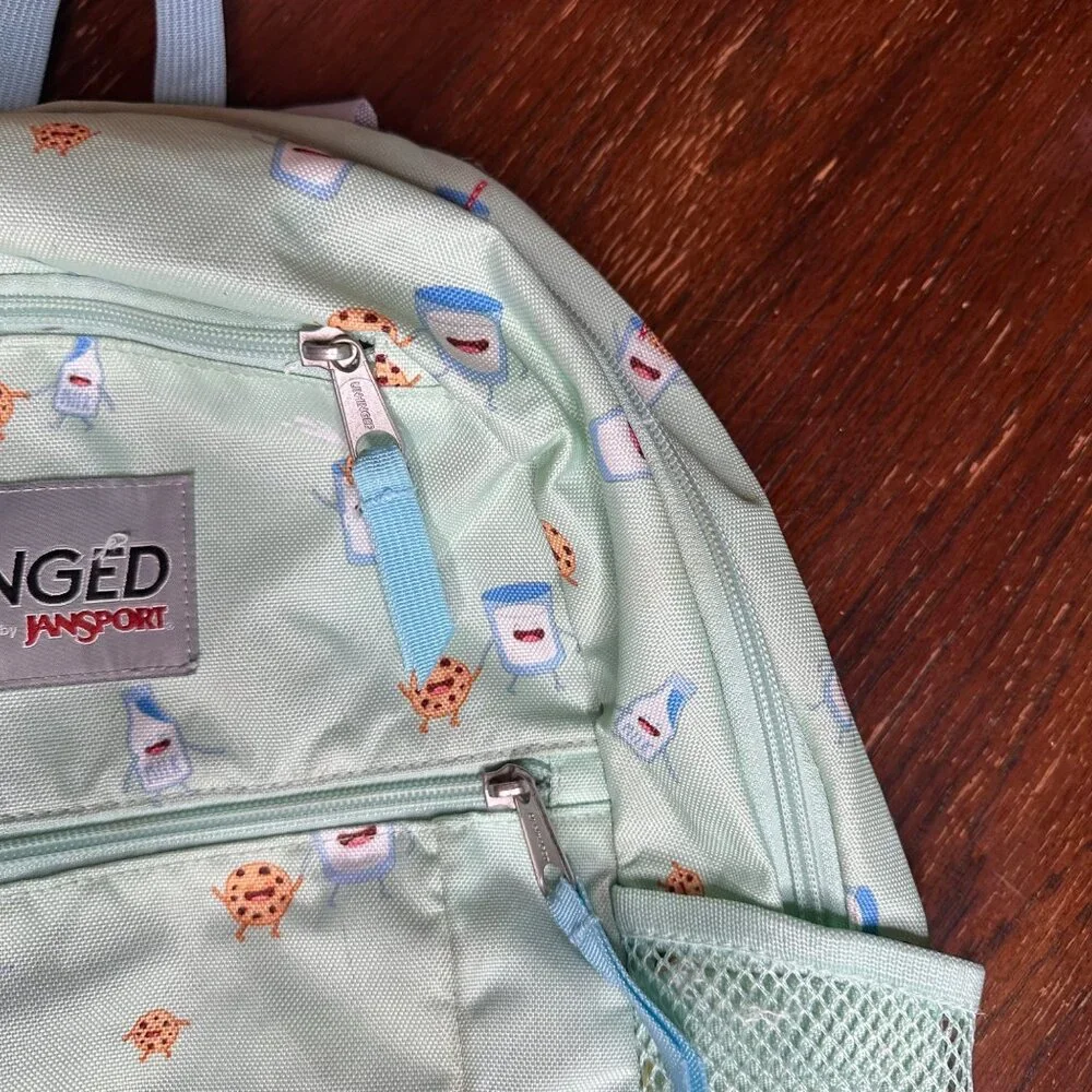 Unhinged By Jansport Mint Backpack With Milk & Cookies Print Adjustable Straps - Picture 9 of 14